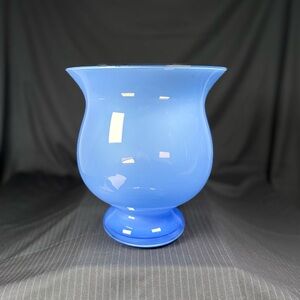 NWT Glass Blue Opalin Bella Hurricane Vase Hand Blown